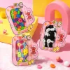 The pink cartoon-shaped hair band bag contains colorful plush hair bands and black and white hair bands Specification image